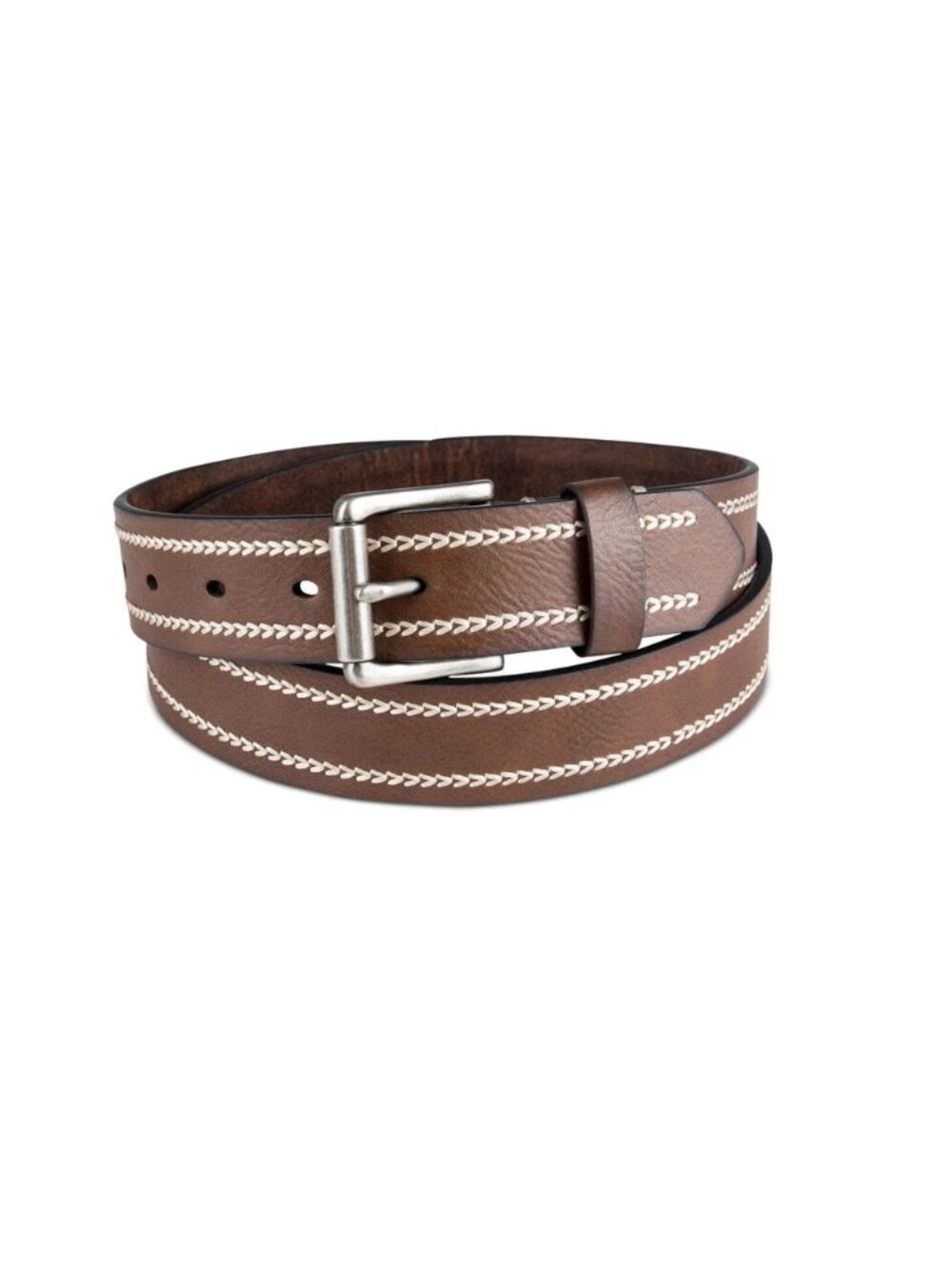 Sun Stone Mens Brown Heavy Stitch Faux Leather Belt Size S (30-32) Casual